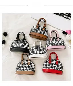 Mini shell-shaped handbags in six colors with houndstooth pattern and dual top handles