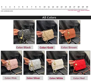 Quilted mini crossbody bags for girls in seven colors with elegant gold chain straps