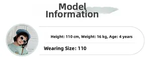 Size chart showing child model parameters for mini crossbody bag, height 110cm and weight 16kg