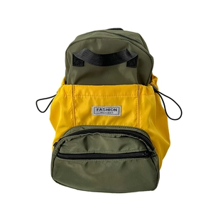 Sac à dos scolaire enfant imperméable avec cordon de serrage en vert olive et jaune