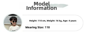 Kids' fashion crossbody bag size guide and model stats with 110cm height and 16kg weight