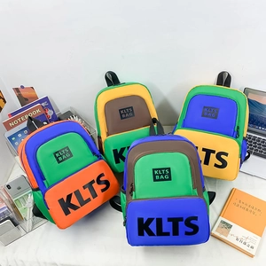 Kids Backpack Color Block Letter Print Durable Nylon School Bag For Toddlers Kindergarten Children Travel Lightweight Trendy