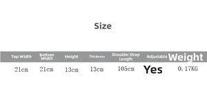 Detailed size guide chart showing dimensions for children's crossbody bucket bag