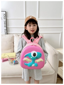 Pink 3D cartoon dinosaur hard shell backpack for kids with wide padded shoulder straps