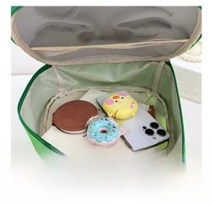 Internal view of cartoon eggshell backpack with mesh pocket and spacious storage