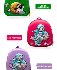 Three kids hardshell backpacks with 3D astronaut and mermaid cartoon designs