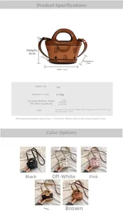 Detailed size specifications and multi-color options for the mini PU bear crossbody bag