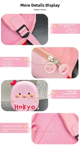 Detail view of pink bird backpack showing smooth zippers and padded breathable back panel