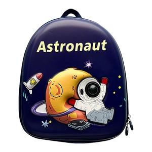 Navy blue kids hardshell space backpack with 3D astronaut and rocket embossed design