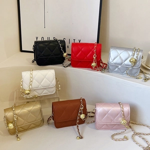 Mini Kids Crossbody Bag Quilted PU Leather Chain Strap With Gold Ball Adjuster Fashion Princess Square Purse For Girls