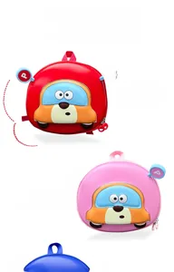 Detailed comparison of red, pink, and blue 3D cartoon car hardshell backpacks for kids