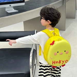 Cute cartoon chick hardshell backpack for kids in vibrant yellow with adjustable straps