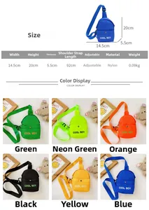 Größentabelle für leichte Nylon-Kindertasche mit verstellbarem Gurt und Farbvarianten