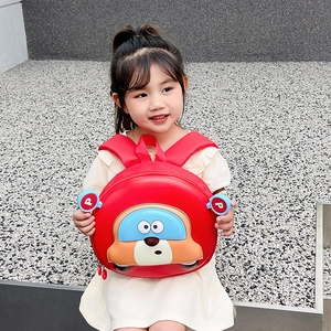 Toddler cartoon car backpack in bright red with blue ears and 3D student shell design