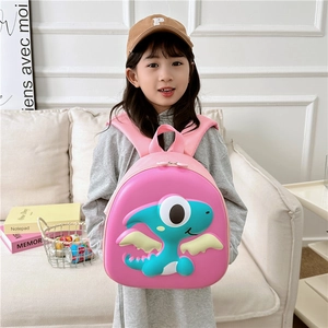 Pink cartoon dinosaur hard shell backpack for kids with a cute 3D creature design