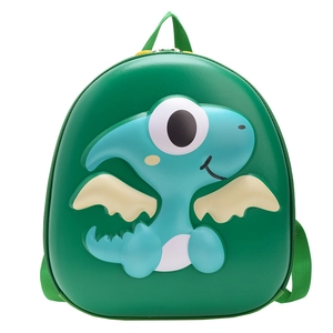 Green eggshell backpack for kids with 3D cute cartoon dinosaur and large capacity