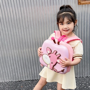 Pink cartoon giraffe eggshell backpack for children made of 3D EVA hard shell material