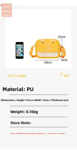Tableau de taille détaillé pour sac jaune motif ours avec comparaison de téléphone