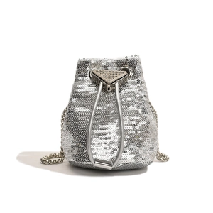 Sac seau à paillettes argentées pour enfants avec bandoulière chaîne et cordon de serrage
