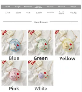 Tableau des tailles et cinq couleurs macaron pour sac à bandoulière rond pour enfants