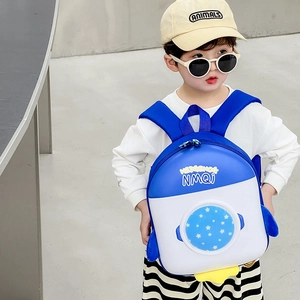 Zaino a guscio d'uovo per bambini blu e bianco con design a cartone animato