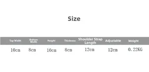 Size chart showing width, height, and strap dimensions for the children's straw bucket bag