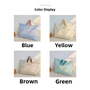 Détail des sacs à carreaux pour enfants en bleu jaune marron et vert pour le choix