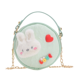 Sac rond menthe pour enfants avec lapin 3D, cœur et bandoulière chaîne dorée