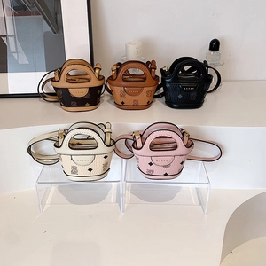 Kids Mini Crossbody Bag PU Leather Cartoon Bear Print Retro Handbag Fashion Shoulder Bag For Girls