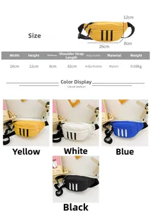 Size chart showing dimensions and adjustable strap details for the nylon crossbody bag