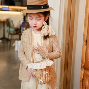 Sac seau mignon en paille pour filles avec dentelle blanche et nœud pour l'été