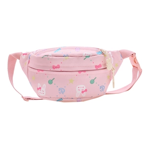 Rosa Kinder-Bauchtasche aus Nylon mit süßem Hasen-Print und verstellbarem Gurt