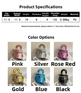 Tableau des tailles et options de couleurs pour sac seau à paillettes enfant
