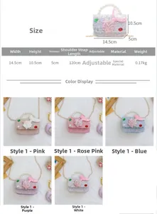 Size chart for mermaid sequin handbag showing dimensions, weight, and five colors