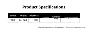 Size specifications for the nylon bucket bag with dimensions 22cm x 26.5cm x 16cm