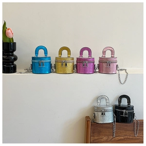 Mini sacs seaux à paillettes pour enfants en six couleurs avec bandoulière chaîne