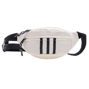 Kids casual white waist bag with three black stripes and nylon strap for sports