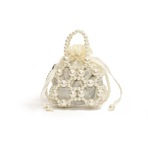 Mini-Perlen-Eimertasche für Mädchen mit Satin-Innenfutter und Perlen-Tragegriff
