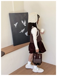 Retro plaid mini backpack for toddlers styled with vintage British autumn outfits