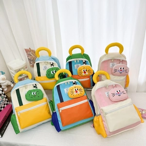 Kids Backpack School Bag Contrast Color Nylon Lightweight Cartoon Animal Coin Purse Pendant Adjustable Straps For Toddlers