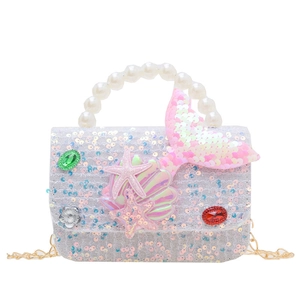 Iridescent sequin mermaid bag for girls with pearl handle and starfish decoration