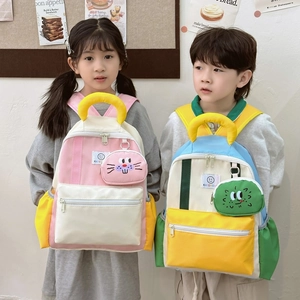 Kids lightweight colorblock school backpack with cartoon charm for boys and girls