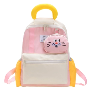 Kids lightweight color-block nylon backpack with cute cat coin purse pendant
