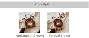 Detail of handmade crochet lion crossbody bags showing horizontal and vertical brown styles