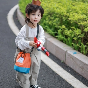 Kids letter bucket bag and cross-body bag in contrast orange and blue drawstring design