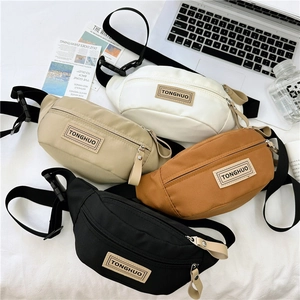 Sac Banane Enfant Sac De Poitrine Nylon Toile Patch Lettres Sangle Réglable Sacoche Sport Extérieur Garçons Filles