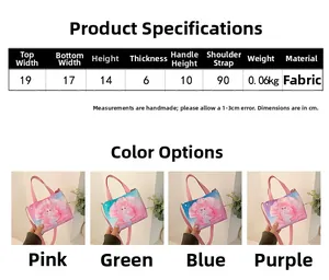 Detailed size specifications for cute cartoon print canvas tote bags for kids