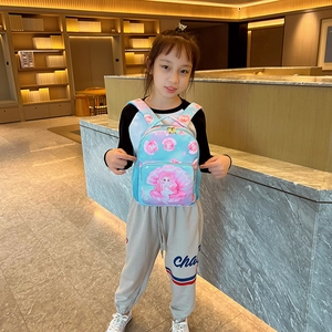 Cute blue mermaid cartoon school bag for girls with adjustable straps and side mesh pockets