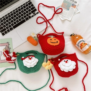 Kids Shoulder Bag Handmade Crochet Yarn Santa Claus Pumpkin Crossbody For Toddler Girls Festive Cute Accessory