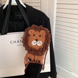 Handmade Crochet Lion Shape Kids Crossbody Bag Cute Cartoon Animal Knitted Shoulder Bag For Toddlers Girls Boys